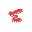 Icon of a three coins in red in front of a white circle