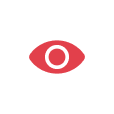 Icon of an eye symbol in red in front of a white circle