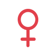 Icon of a female symbol in red in front of a white circle